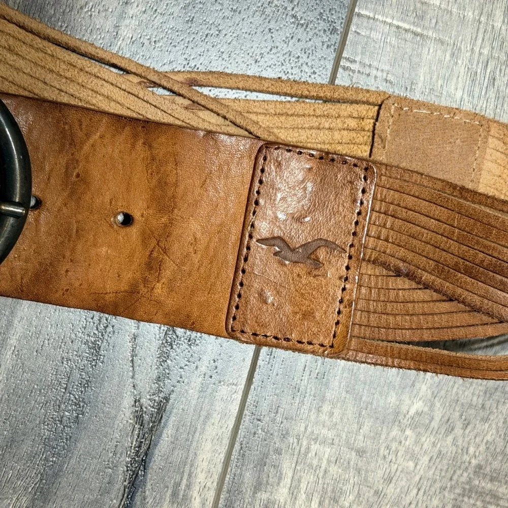 Vtg Hollister Tan Brown Genuine Leather Multi Strand Braided Waist Belt Size M L